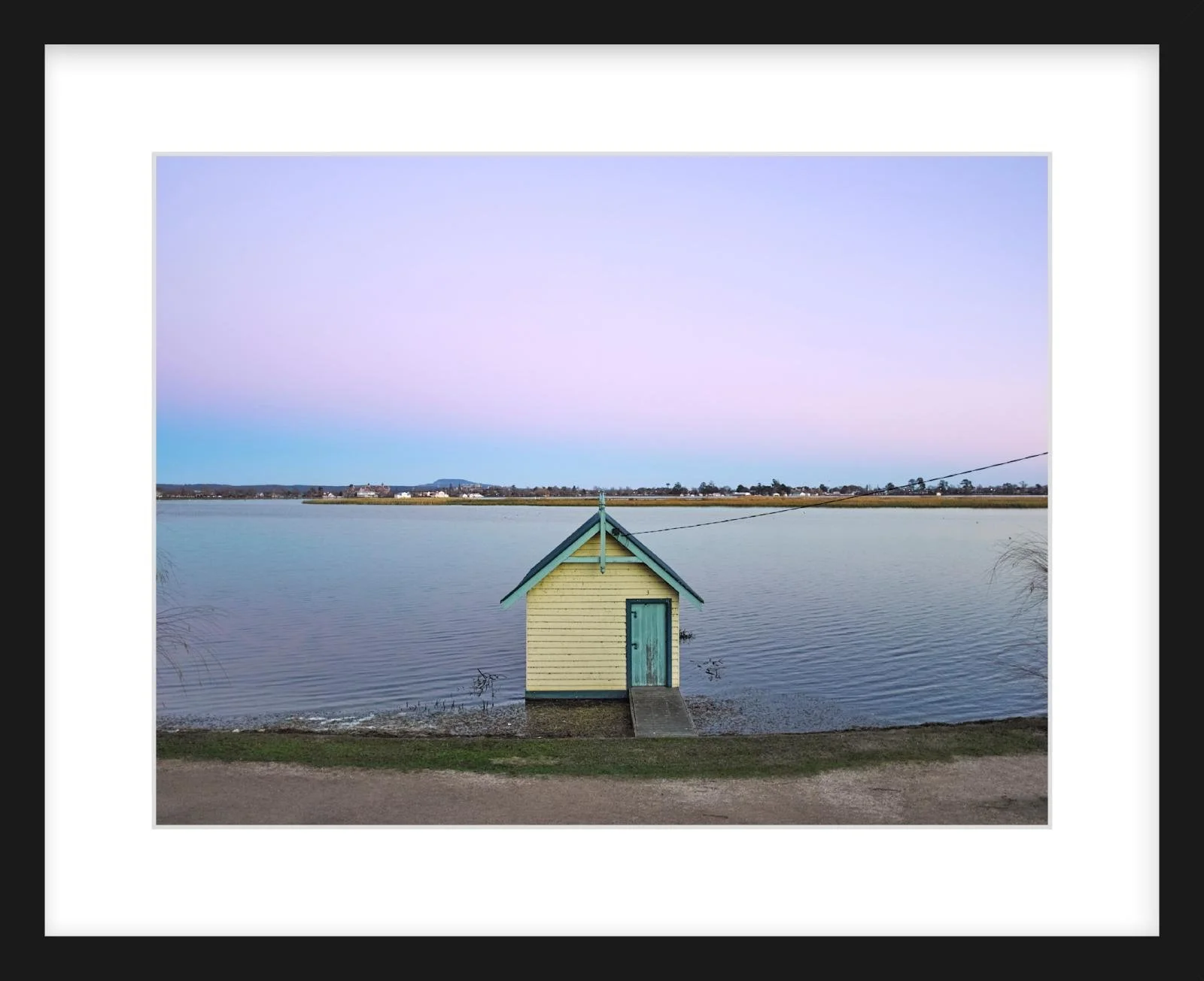 Boatshed No 2 at dusk - 12" x 16" Black.jpg
