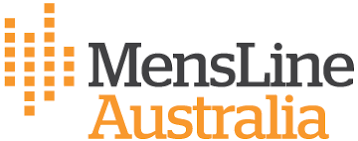 MensLine Australia logo with black and orange text and a rectangular orange dot pattern.