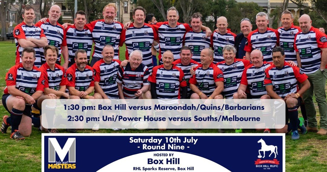 This weekend the Vic Masters head to Box Hill.
Vic Masters Rugby - Round Nine will be hosted by the Unquenchables at Box Hill Rugby Football Club
π Saturday 10th July
β°14:00pm
π @boxhillrugby
πRHL Sparks Reserve, Box Hill
#WeAreBack #WeAreMas