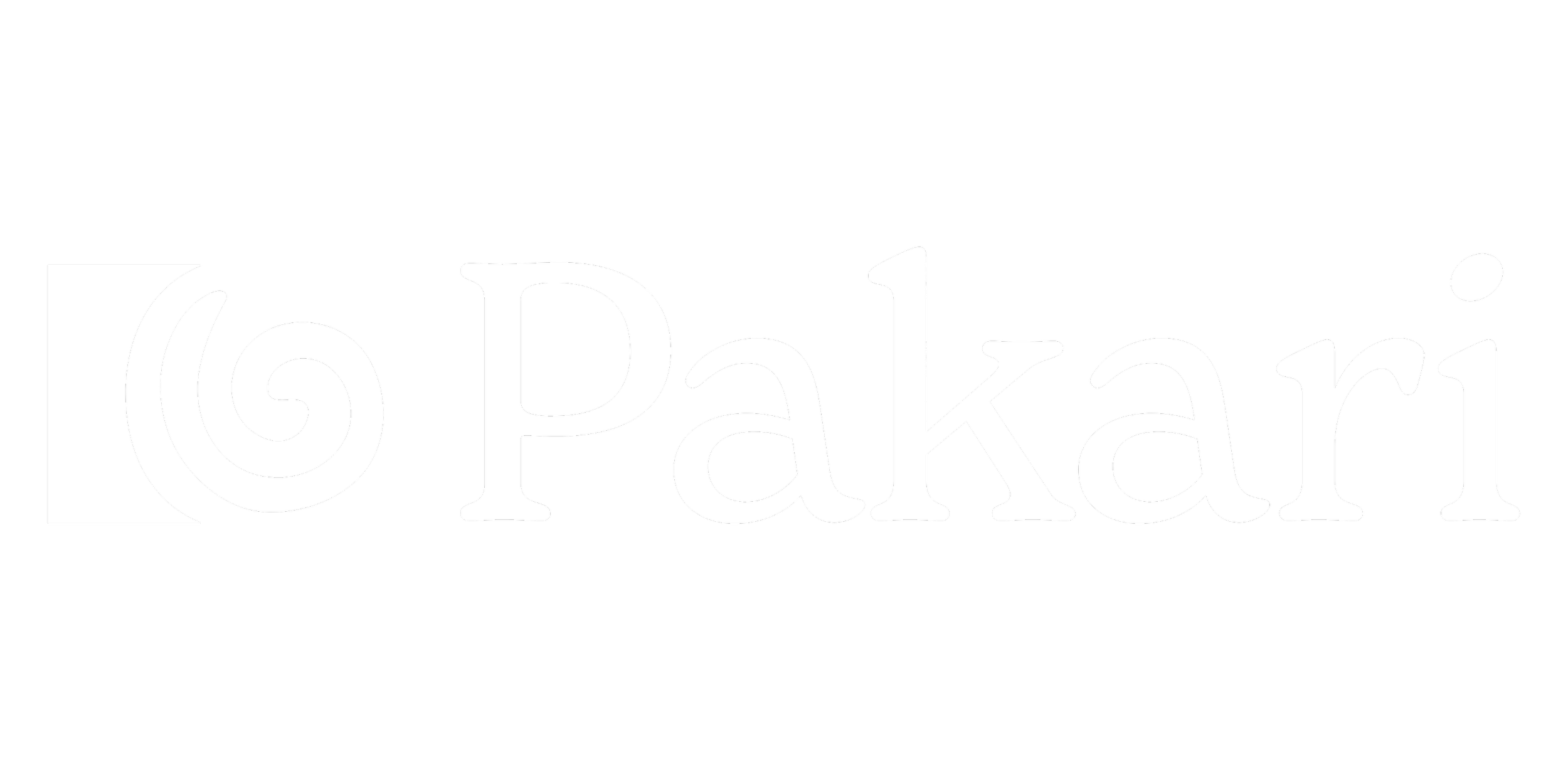 Black background with white text displaying the logo of Pakari, which includes a stylized white swirl inside a white square on the left and the word "Pakari" in large white letters to the right.