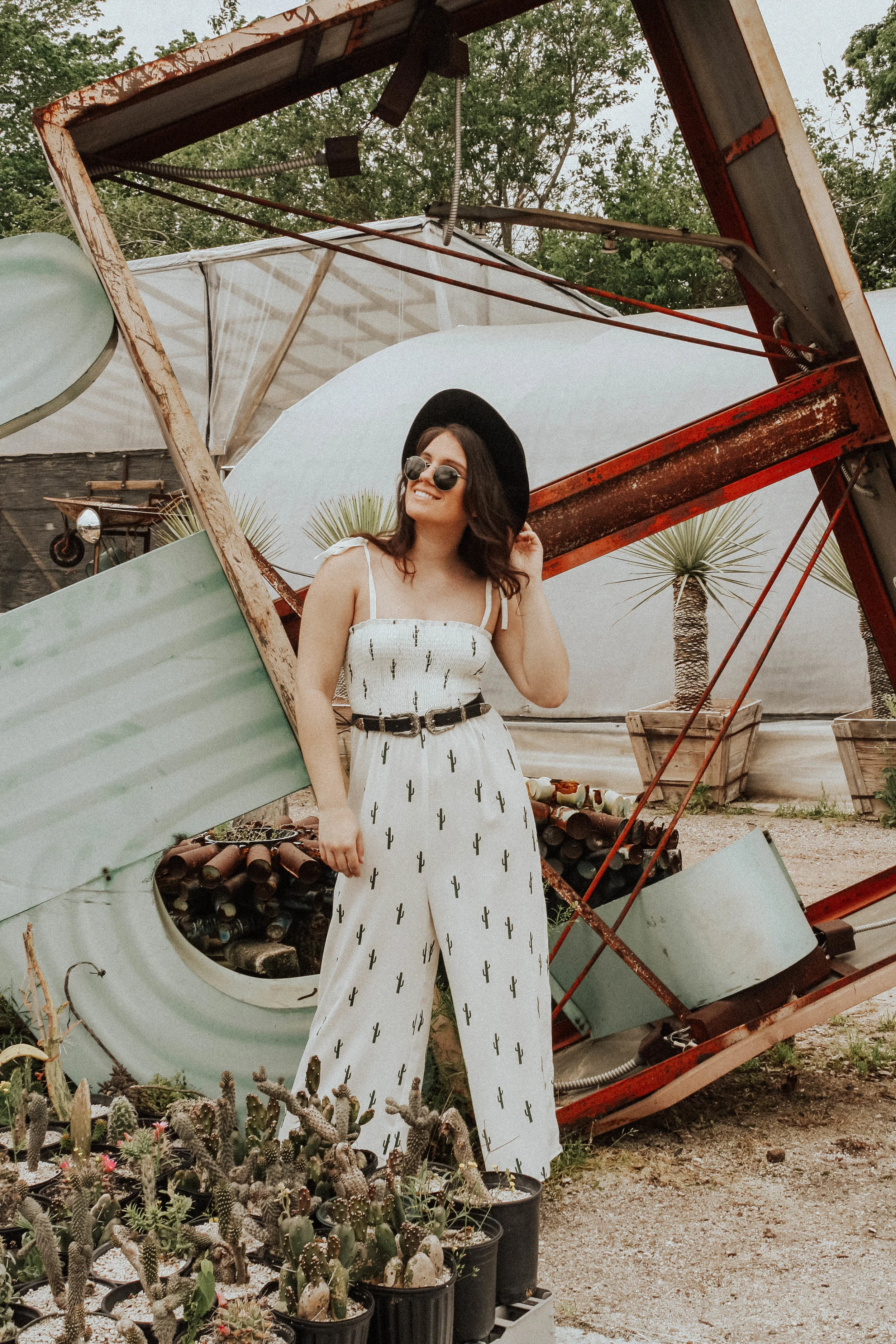 Hat: Lack of Colors; Sunglasses: Ray-Ban; Jumpsuit: Show Me Your Mumu; Belt: B-Low The Belt