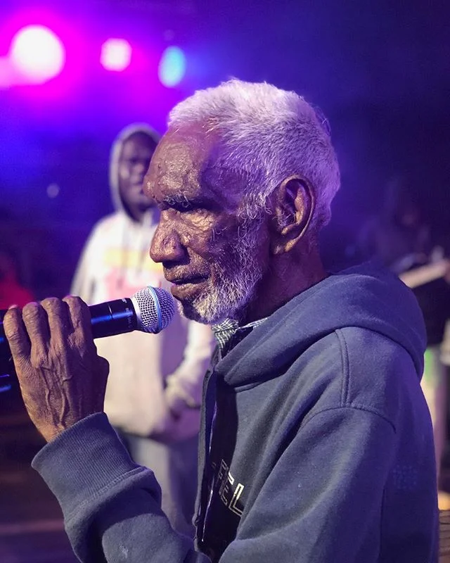 This is Kevin Rogers. He&rsquo;s the Lead singer and the last remaining member of the historic and famous Yugul band. On stage and busting some moves that show up nearly every other lead singer here at Barunga Festival! #barungafest18