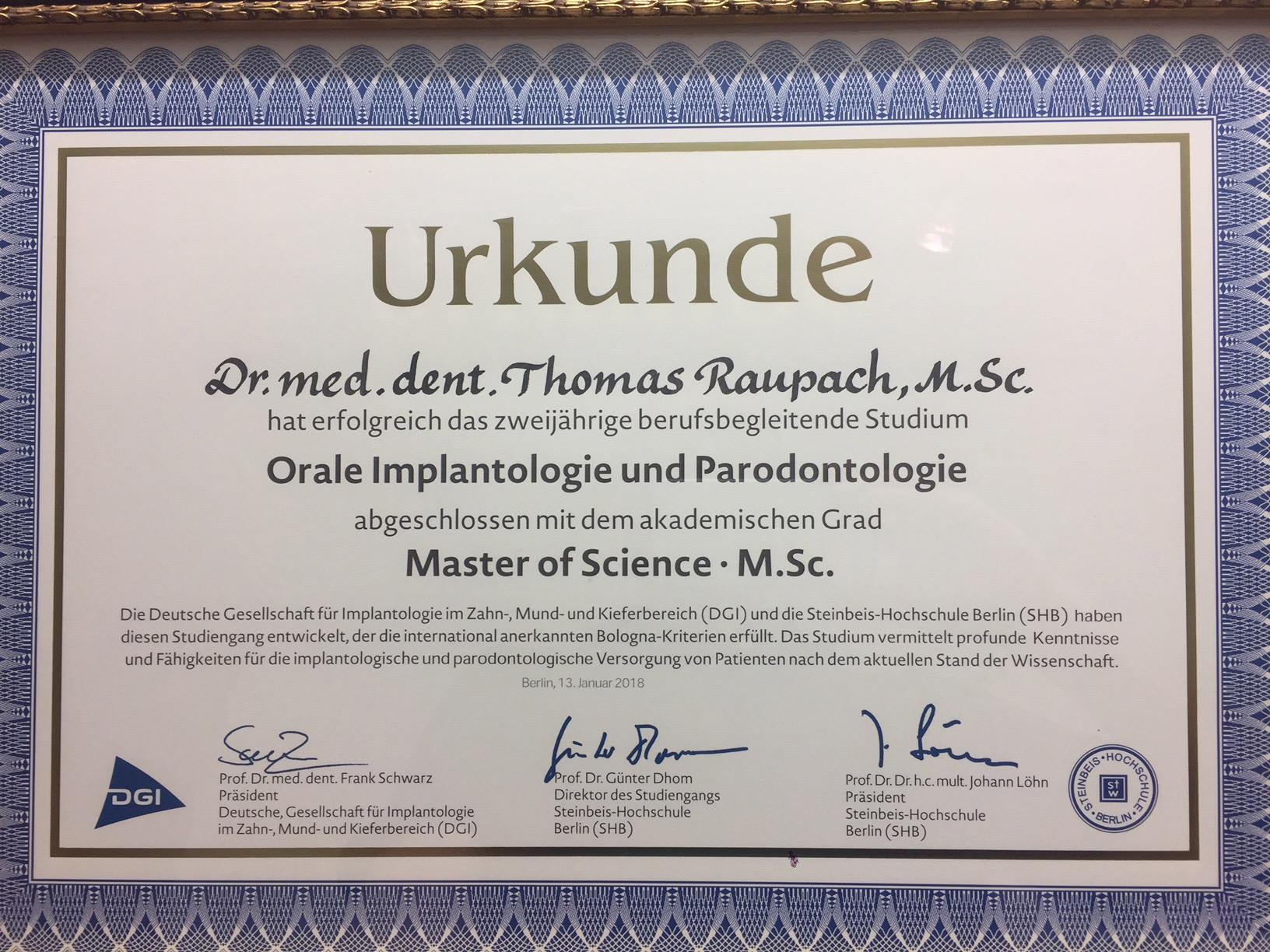 Master of Science Orlae Implantologie und Parodontologie