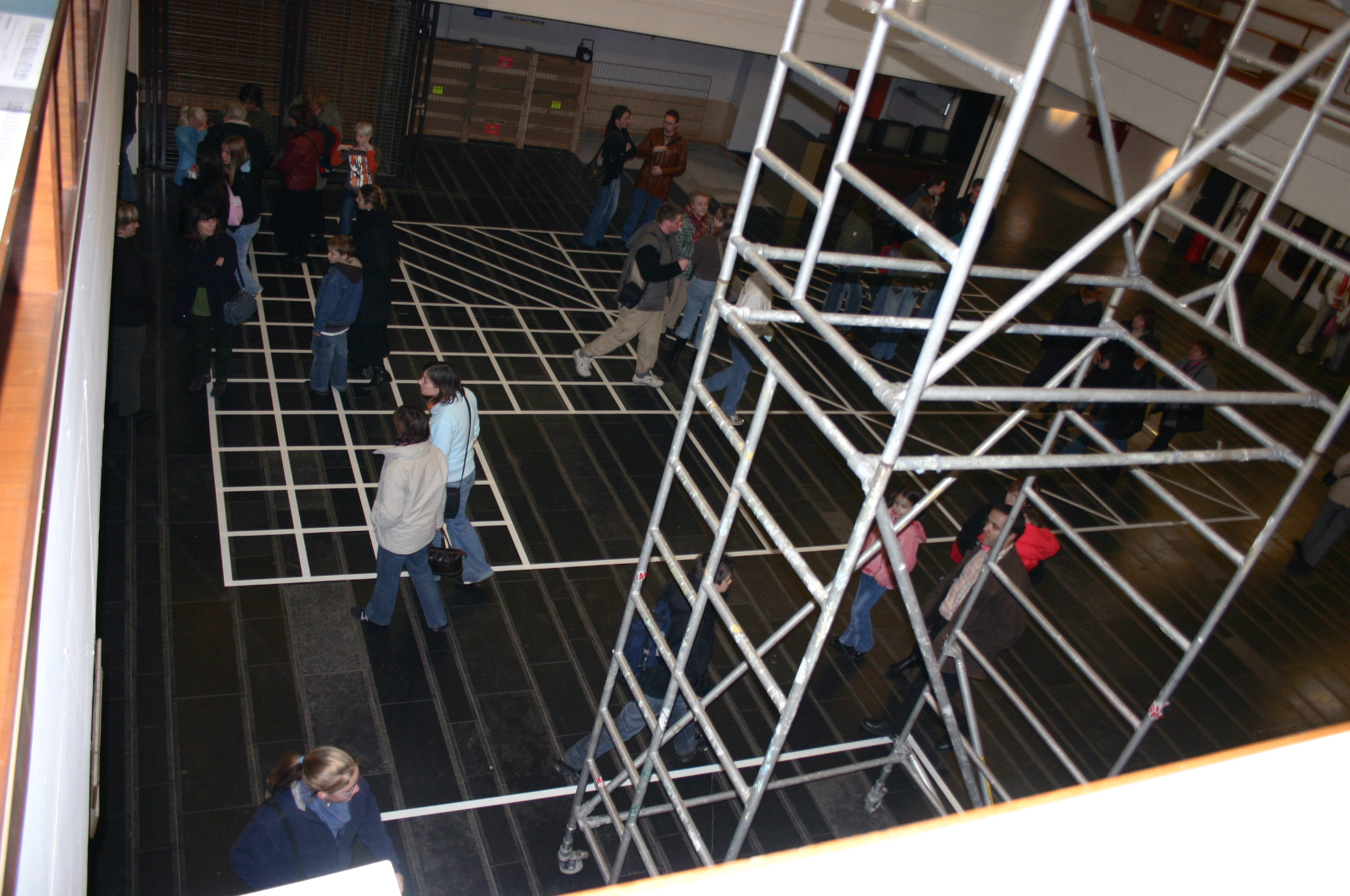  Marquage au sol, tape blanc sur pierre bleue, échafaudages.   FUTURE REALITY - BELGIAN SITE 2020 II , 2005  