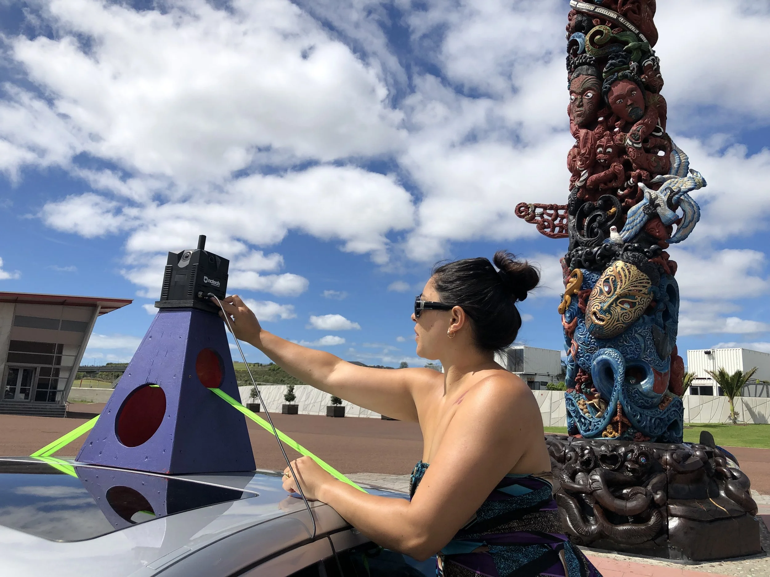 Janni sets up street view camera, testing capture and process before it heads to Rarotonga