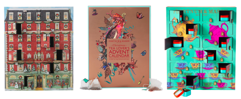 Above: Fortnum & Mason Musical Advent Calendar £150, Tea Lover’s Advent Calendar £25, Rare Tea Wooden Advent Calendar £125