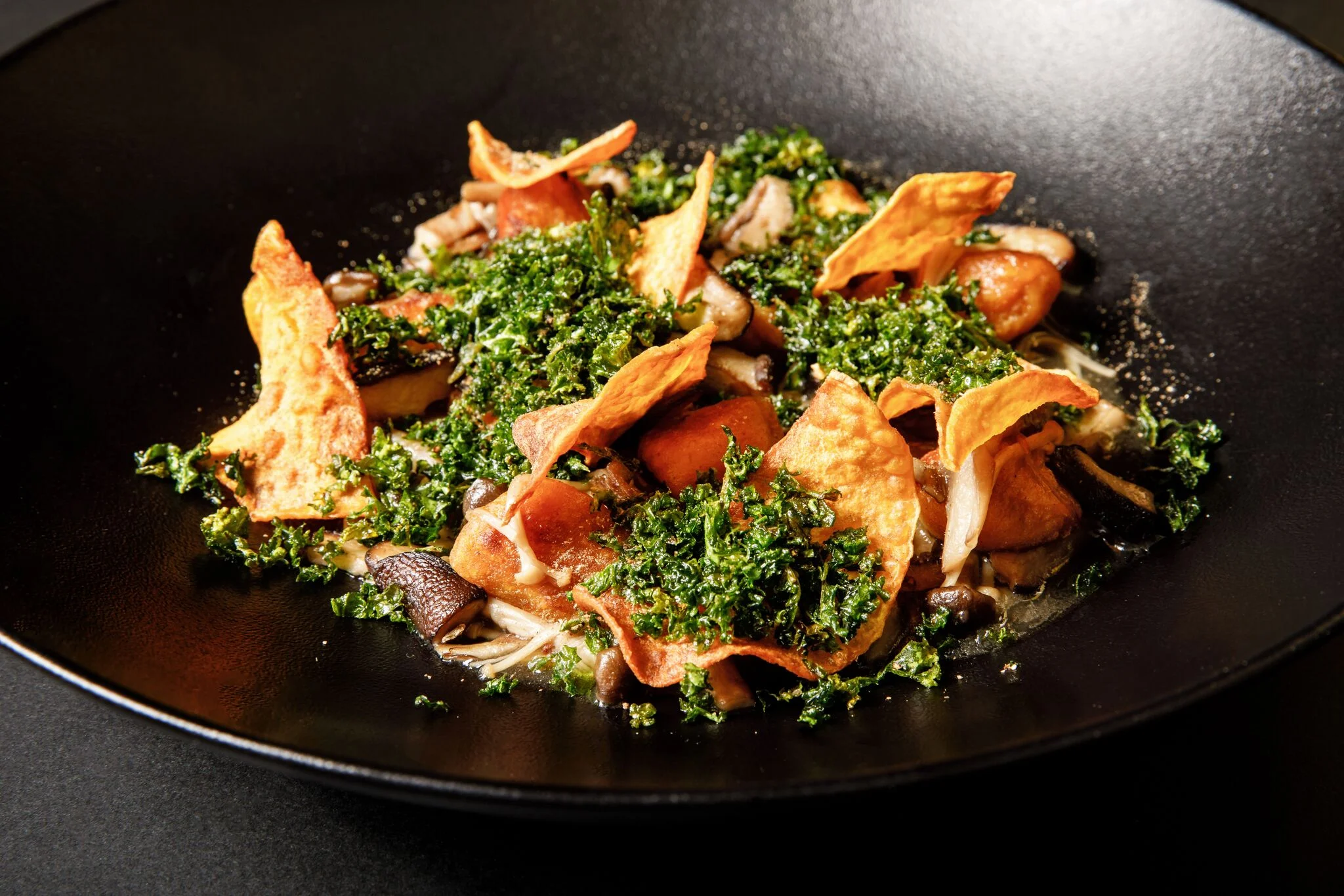 Sweet Potato Gnocchi, Asian Mushroom Ragout, Sweet Potato Crisps, Crispy