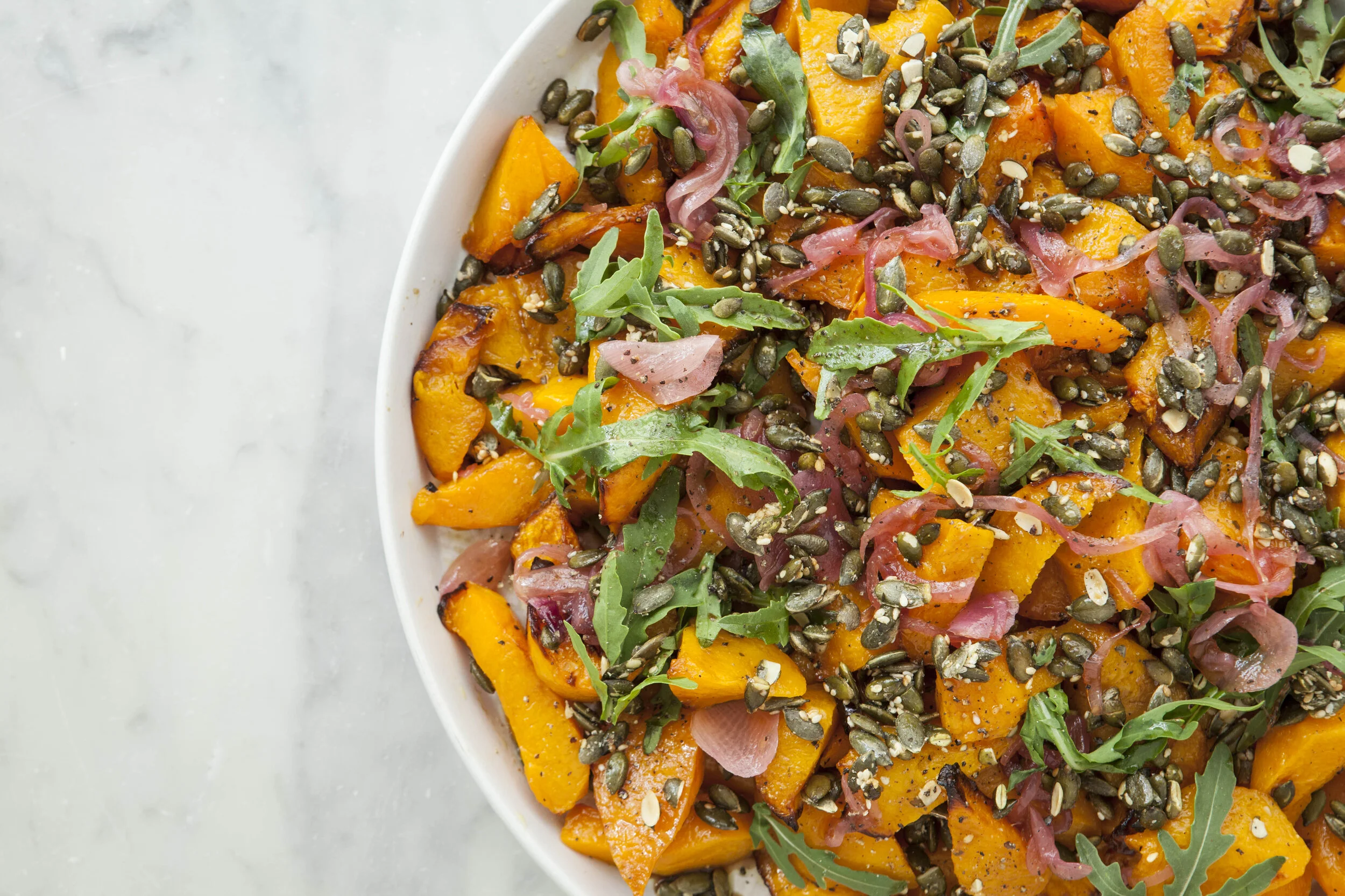 Church Road's Salad of Roasted Squash, Red Onions, Rocket and Seeds by Andrew Hayes-Watkins