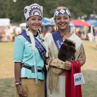 Chenoa Peters , Mashpee Wampanoag Powwow Princess 2017-2018, with Paris Hendricks , "Little Miss Wampanoag" 2017-2018