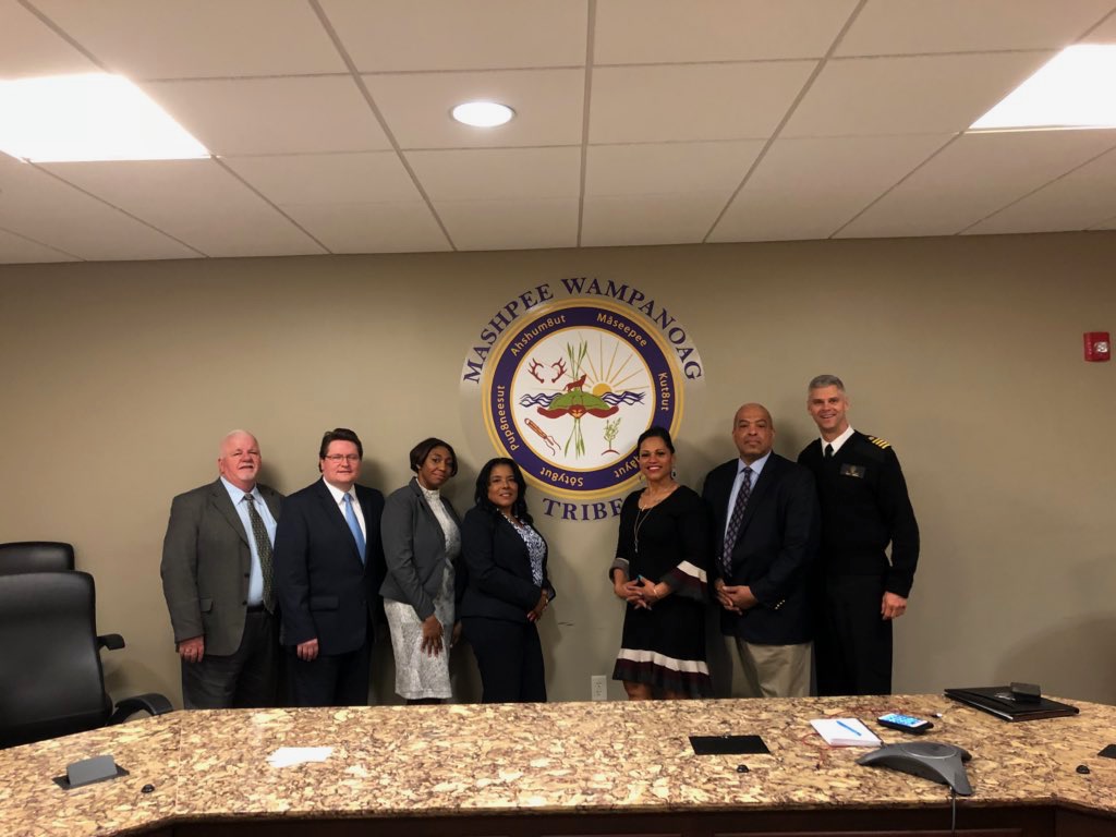 Stronger Together: (Left to right) Paul Jacobsen, HHS Region One Executive Officer.; John McGough, HHS Region One Regional Director; Taylor Bryan Turner, HUD; Desiree Hendricks-Moreno, IHS, Substance Use Disorder Case Manager; Cheryl Frye-Cromwell; Jeffrey Beard, HRSA Regional Administrator; CAPT Christopher Bersani, Deputy Regional Administrator.