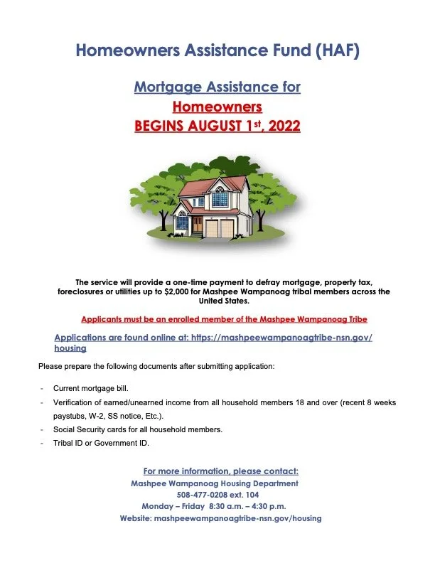Haf Program Homeowners Assistance Fund Mortgage Assistance — Mashpee Wampanoag Tribe