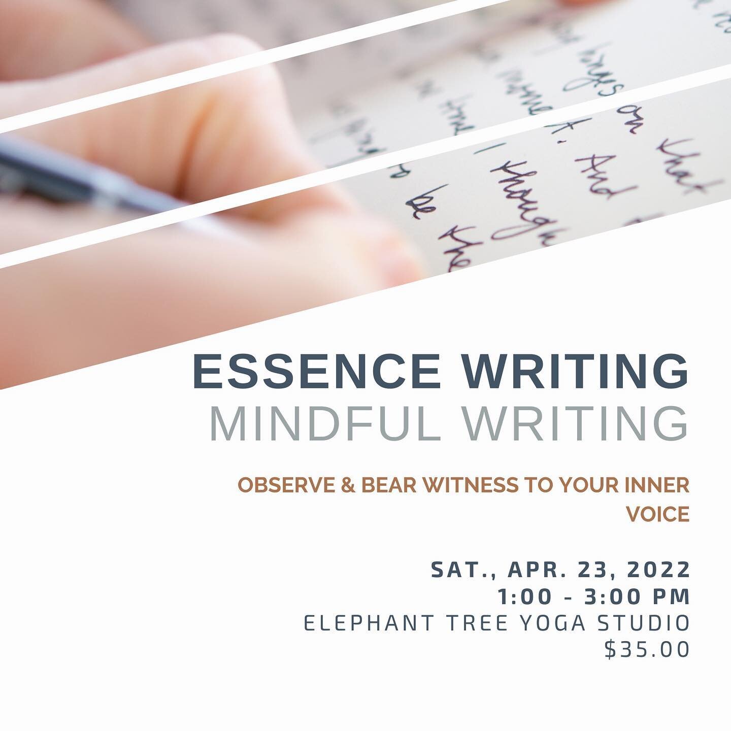 Curious how writing can help uncover mysteries and habits of mind? Join me this Saturday @elephanttreeyoga  4/23 from 1-3pm for a blend of writing ✍️ meditation, gentle yoga 🧘&zwj;♀️ and breath work to allow space for thoughts to freely ebb and flow
