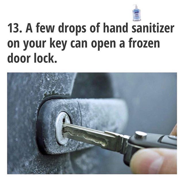 Door lock frozen? 🥶 Keep this #tip in your back pocket for when the #freezing #weather starts! Try putting some hand #sanitizer on your #key if the #lock is #frozen over! @adroitautomotiveempowerment &bull; &bull;
#tiptuesday #cartips #winter #drivi