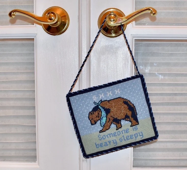 Custom needlepoint Brooke designed for the arrival of baby Bowen.