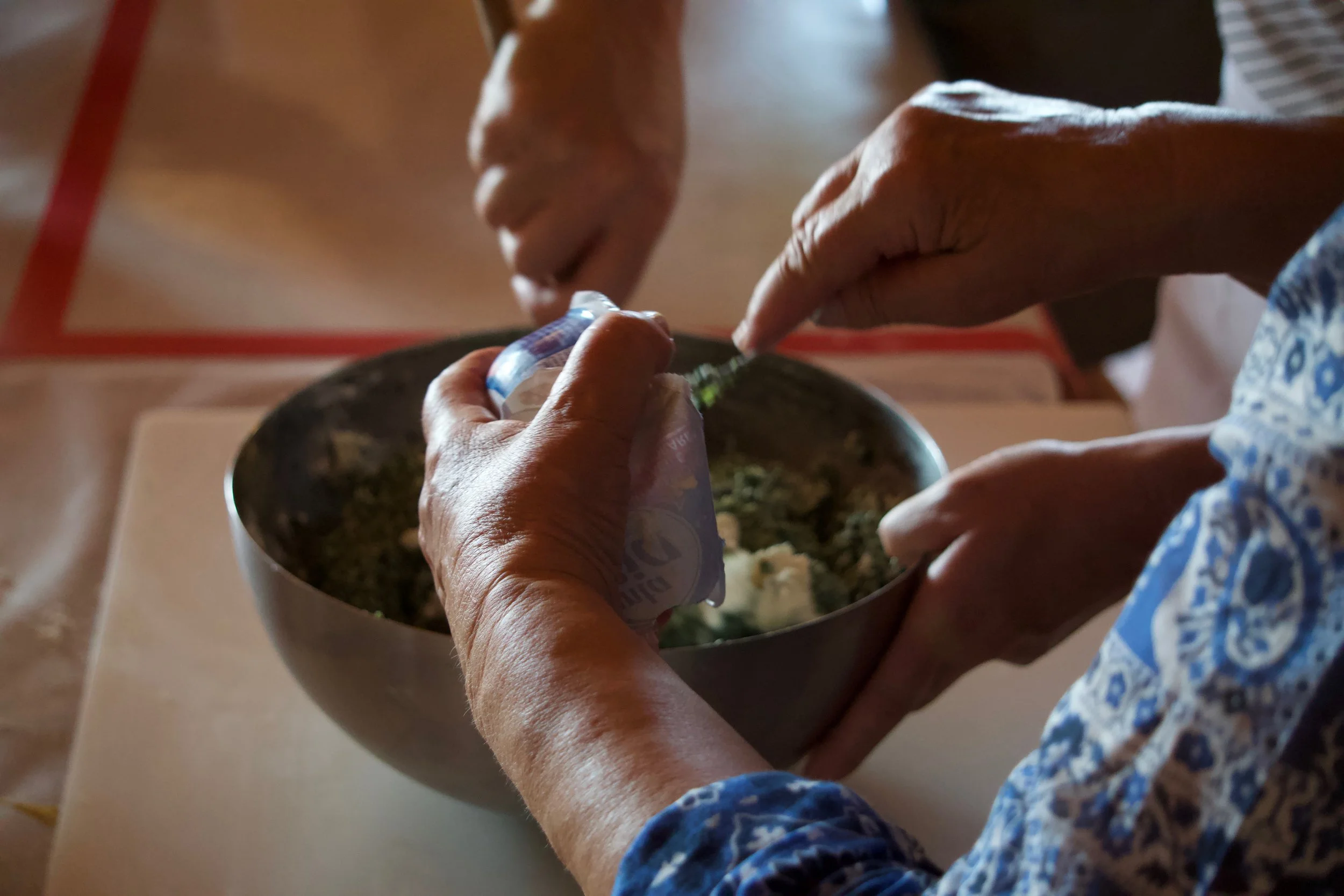 Meanwhile a magnificent filling is made with spinach, ricotta cheese, parmesan cheese, white pepper, and nutmeg.