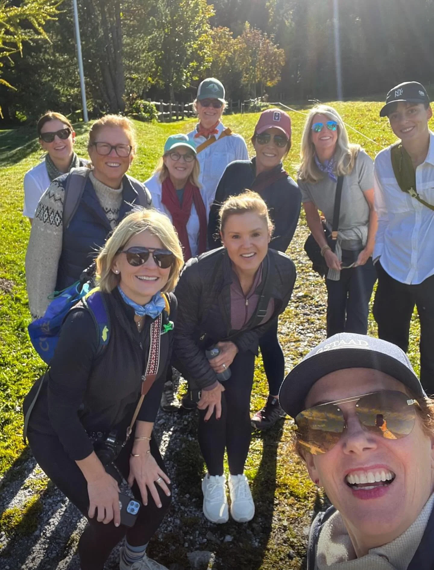 Hiking in the alps en route to a high peak fondue lunch!!! (Those who prefer are being driven up).