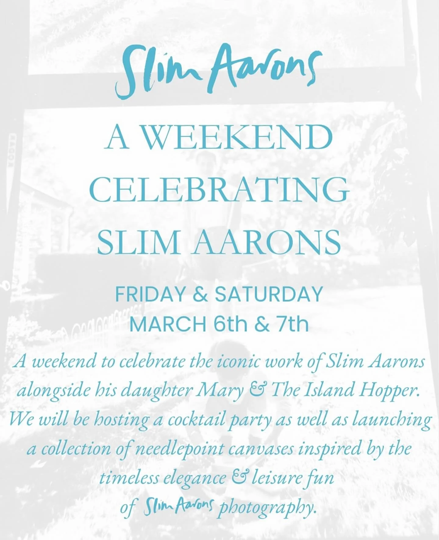 The Island Hopper is overjoyed to finally share a secret we have been keeping for ages!! We will be joining @lycettedesigns in celebrating our dear friend Mary Aarons in the launch of a needlepoint line inspired by her father, photographer Slim Aaron