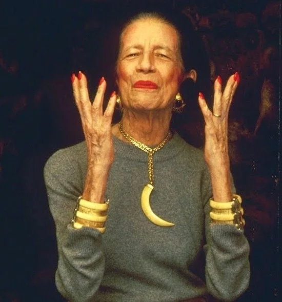 Thursday inspiration!! Red nails, a red lip, and a signature piece of jewelry, no one does it like the magnificent Diana Vreeland. Creativity can be expressed in so many ways!
