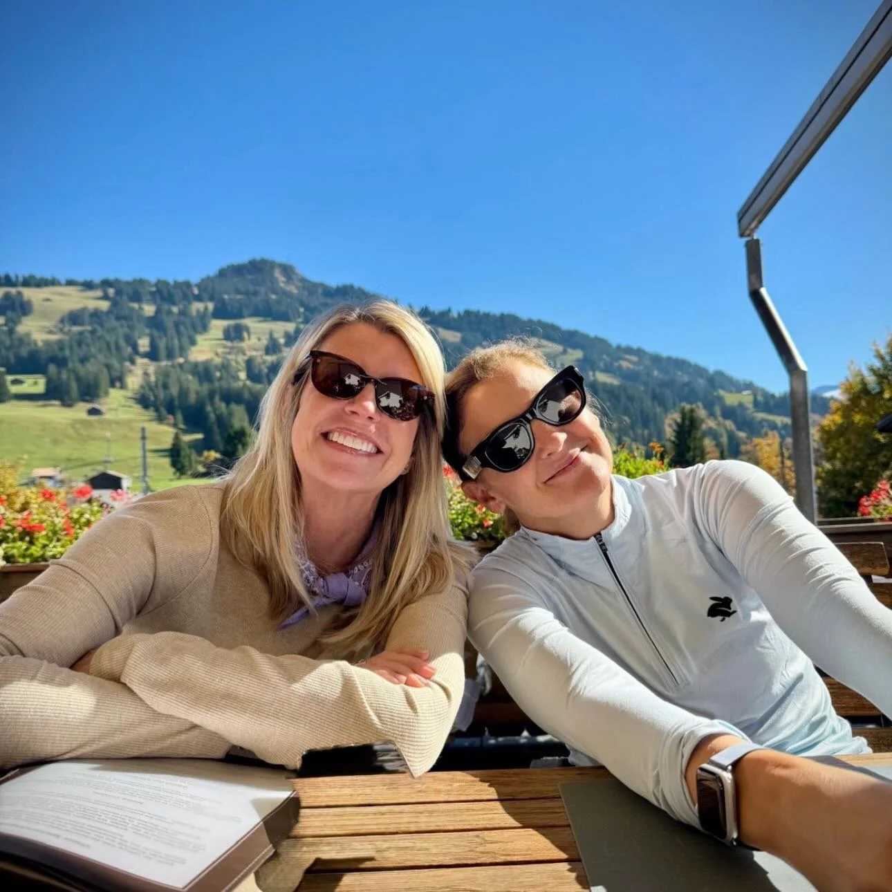 Susan and Gillian having lunch at Bruno&rsquo;s after the cow parade.