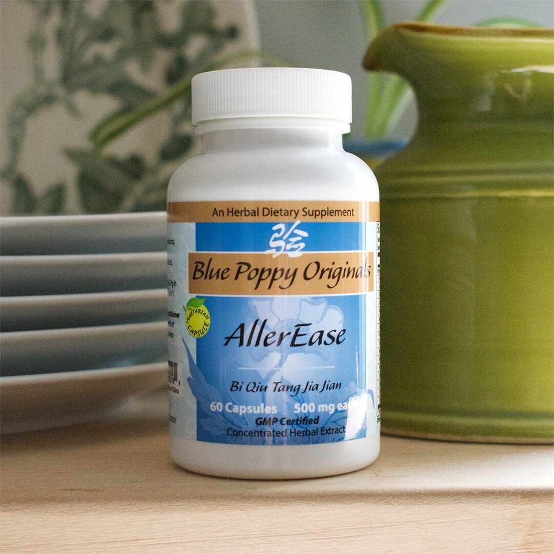 Allerease is an herbal formula that helps support the respiratory and digestive system, so that your body is better equipped to handle the onslaught of airborne allergens out in the world. This is a formula I keep on hand throughout the fall and take