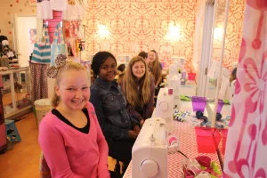Teens for Sega making book bags to sell for Sega – Nusura, visiting Sega student, joined them!