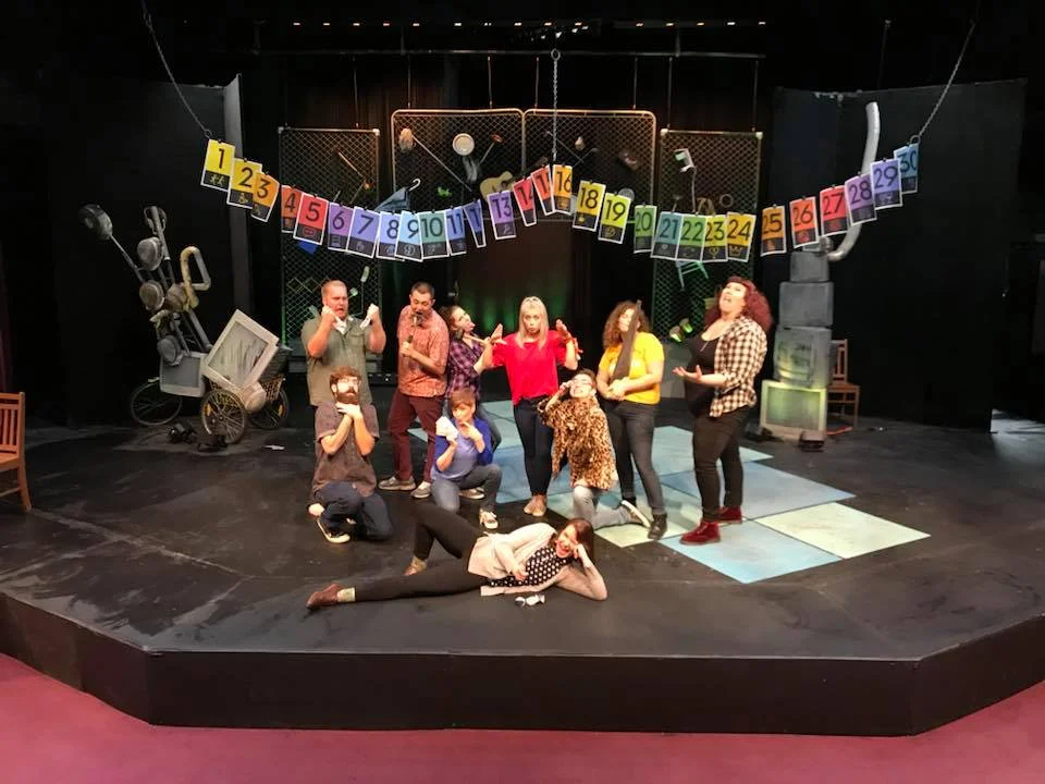 Cast members of UW-Waukesha's "Too Much Light Makes the Baby Go Blind - 30 plays in 60 seconds" create a wide variety of unique personas as they prepare for the show. Pictured, from left, are, back, Jordan Burac, Jake Schumberg, Kaitlyn Downing, Rac…