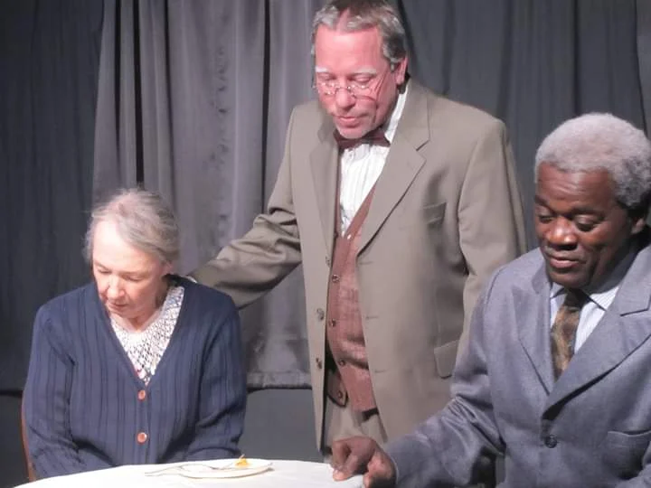 Daisy Werthan (Mary Buchel), Boolie Werthan (Scott Sorenson) and Hoke Coleburn (Andre Lee Ellis) in a scene from Village Players’ “Driving Miss Daisy.”
