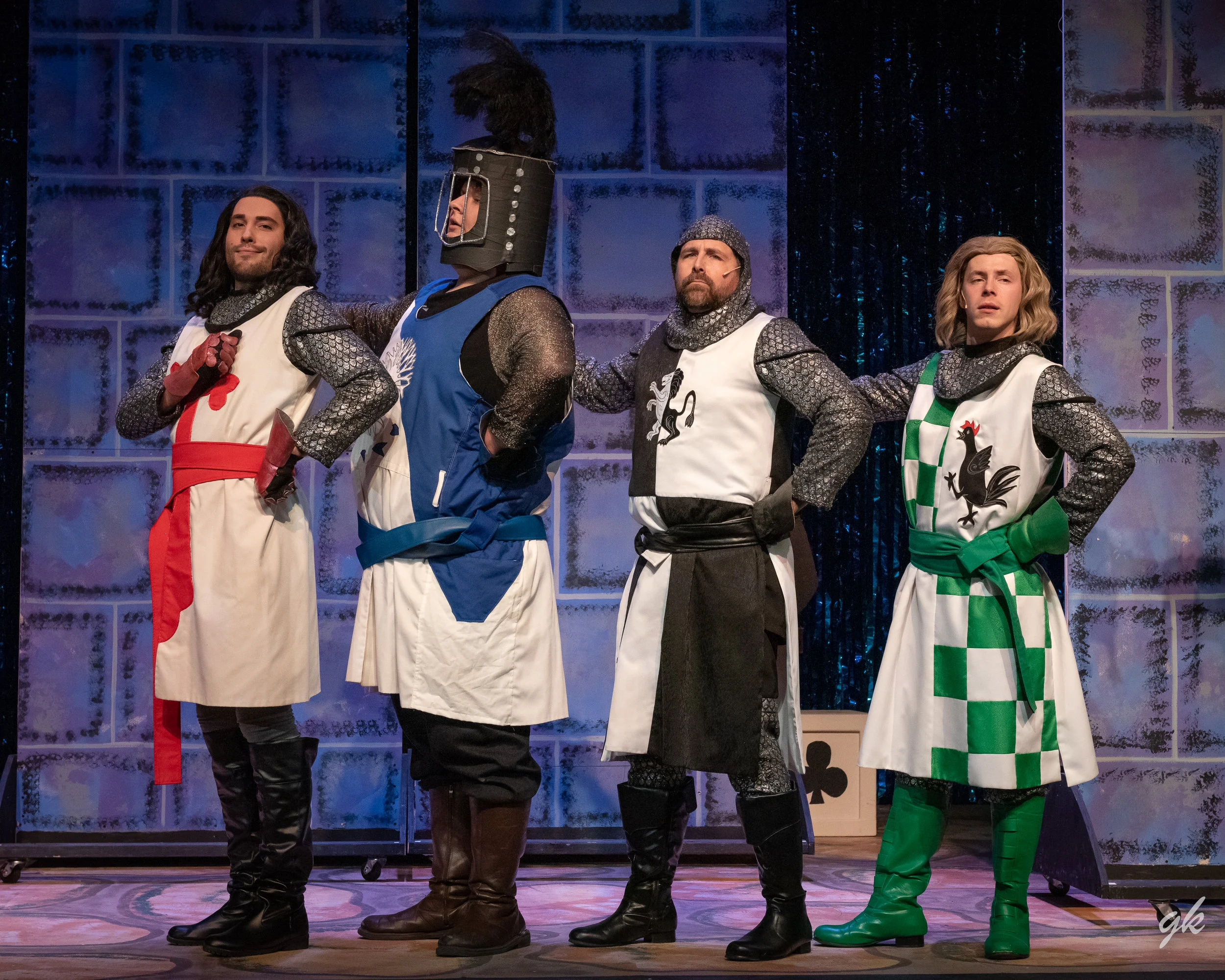 King Arthur’s Knights of the Round Table — Sir Galahad (Eric Welch), Sir Bedevere (Noah Maguire), Sir Lancelot (Ted Shaw) and Sir Robin (Clayton R. Irwin) strike regal poses.