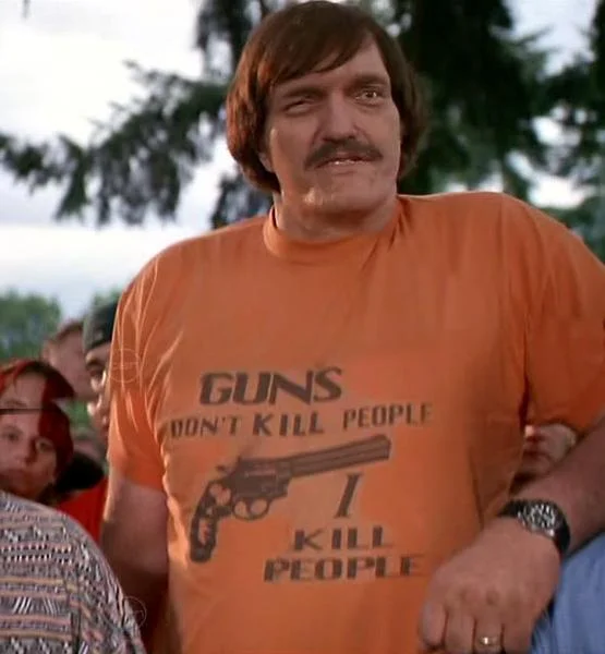 As hilarious and ironic as I've always found this shirt, it's simply the truth. A gun is an amoral tool - it is the person holding it that determines what it is used for.