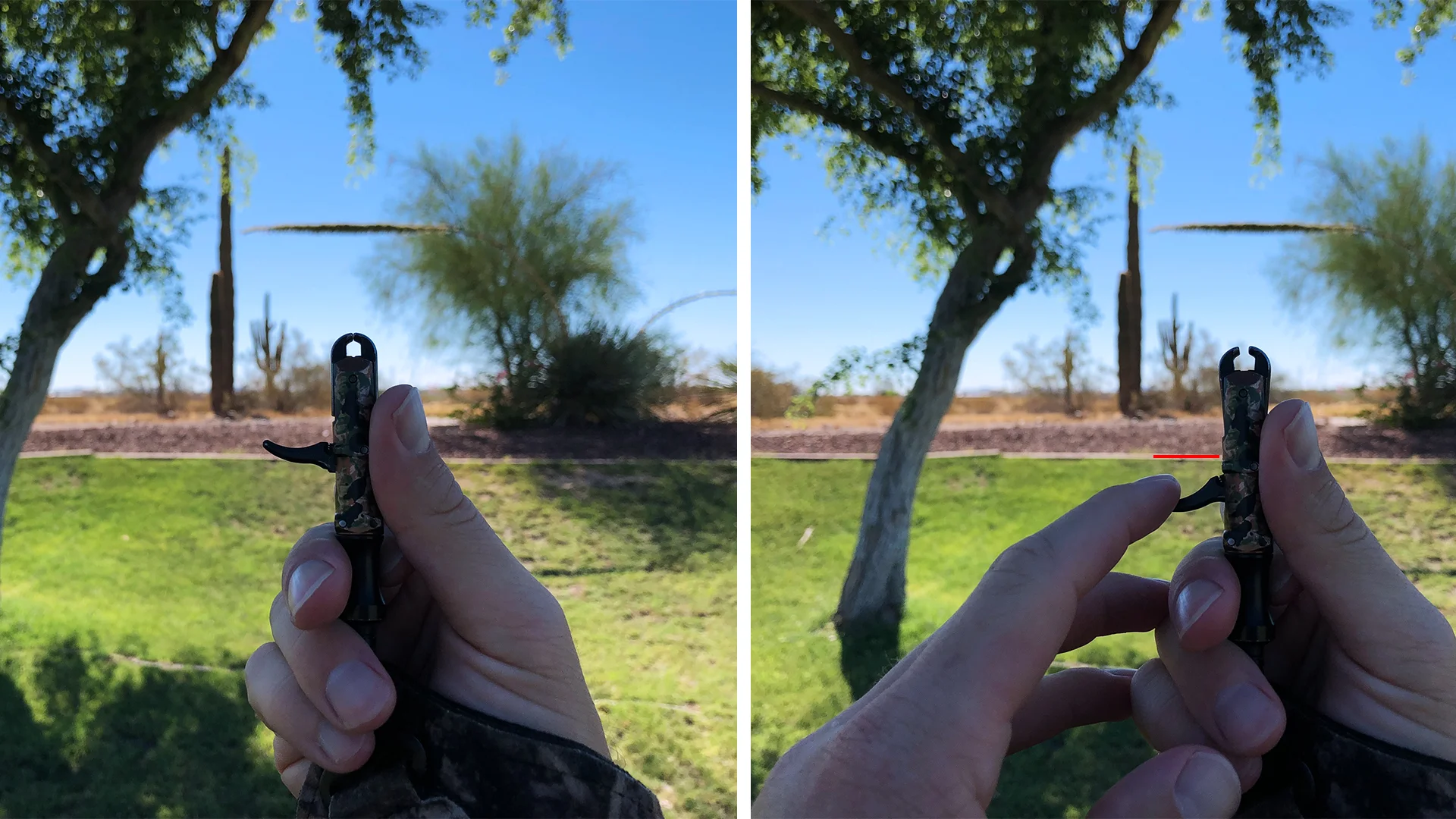 Old release - Check the red line on the right to see just how far that trigger has to come back before the string can be released…feels like an eternity during the shot!