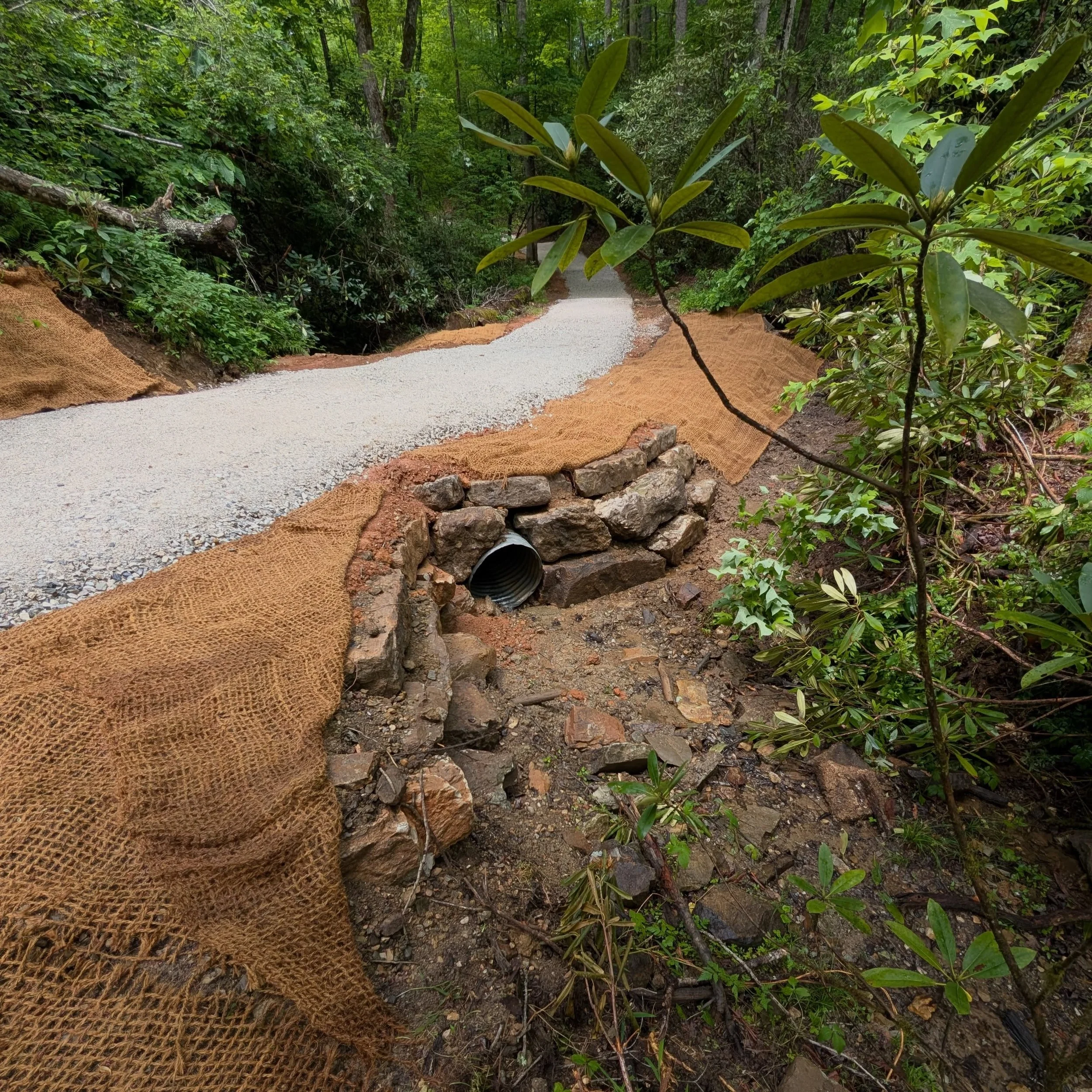 Bit of love given to Linville! We fixed a landslide and 2 blown out culverts by installing new ones with rock head walls. This was a tricky one as we had to be mindful of salamanders and crayfish as we worked. 1000+ feet of trail regraded and gravele