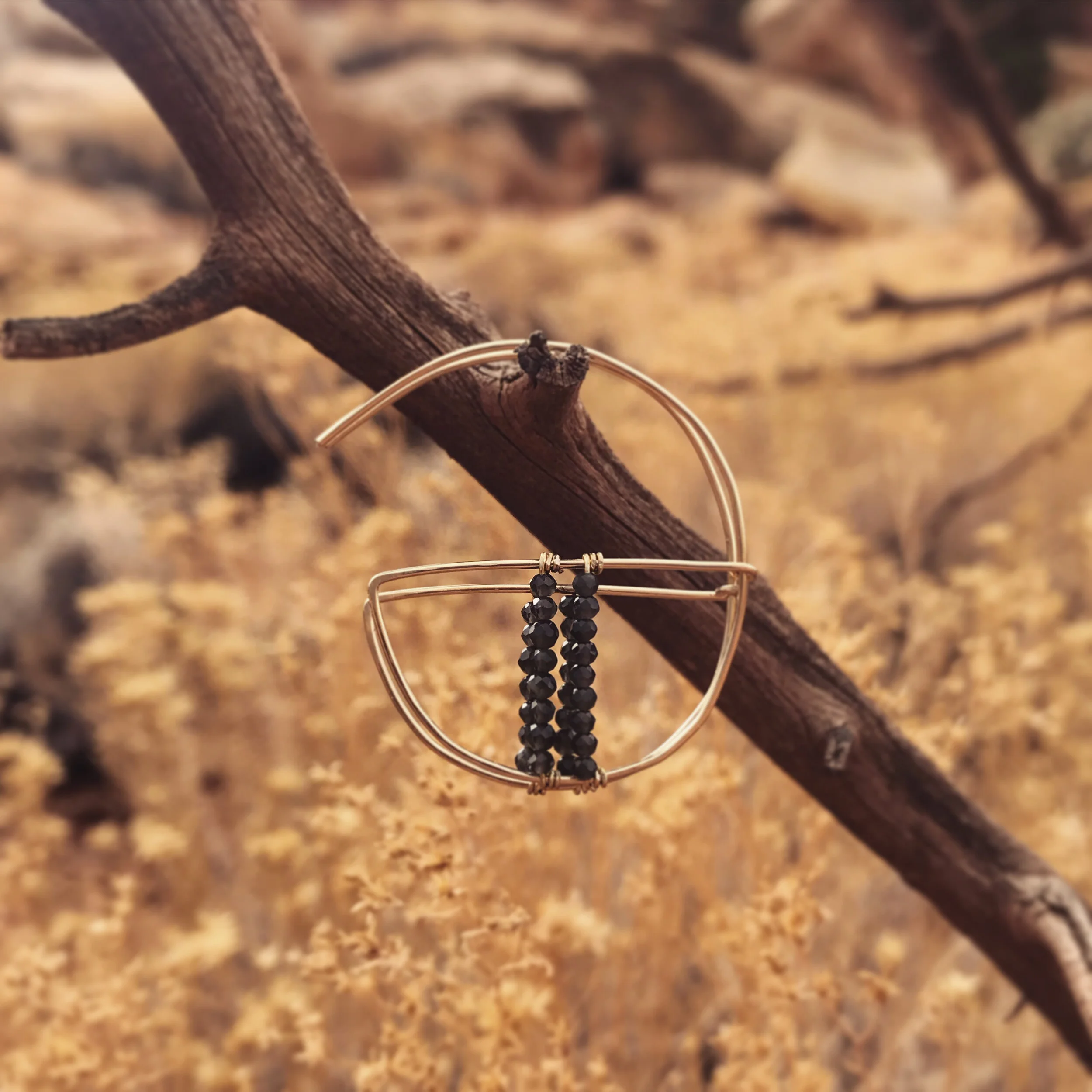 Black Obsidian Half Moon Hoops
