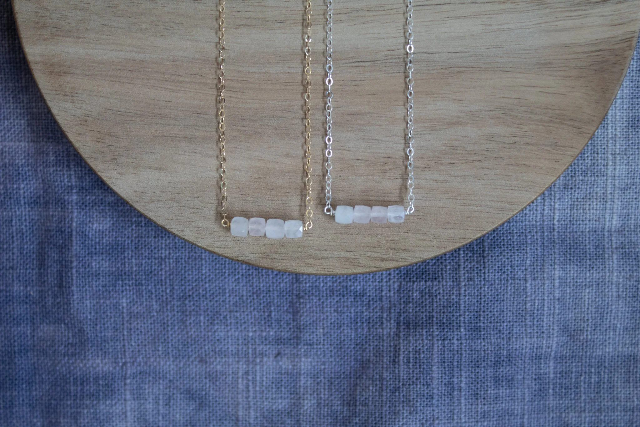 Rose Quartz Cube Bar Necklace