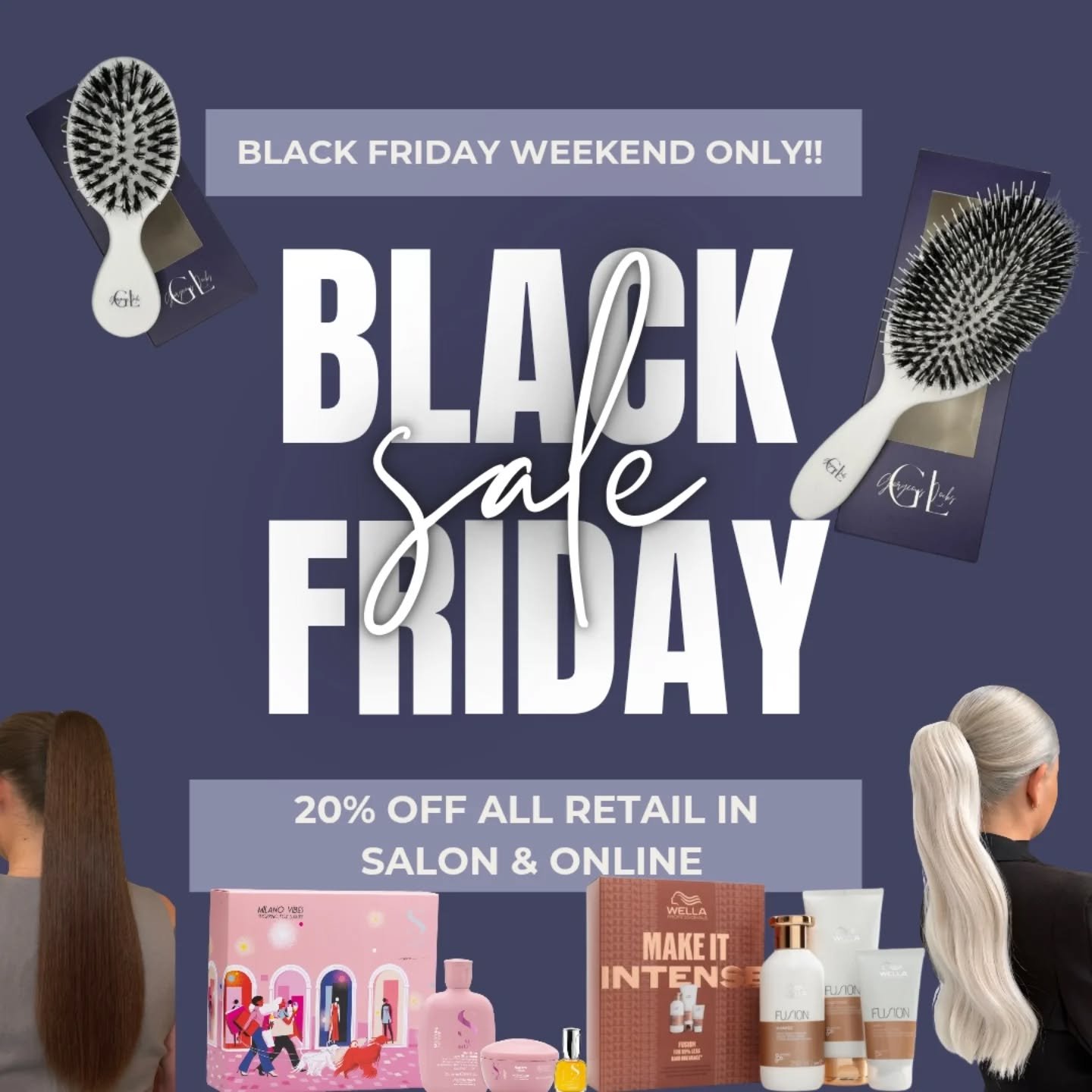 Black Friday Sale starts Friday🥳🖤

20% off all retail including our new Mircofiber Clip ins &amp; Ponytails🥰

Limited stock available✨️

#gorgeouslocks #blackfriday #blackfridaysale