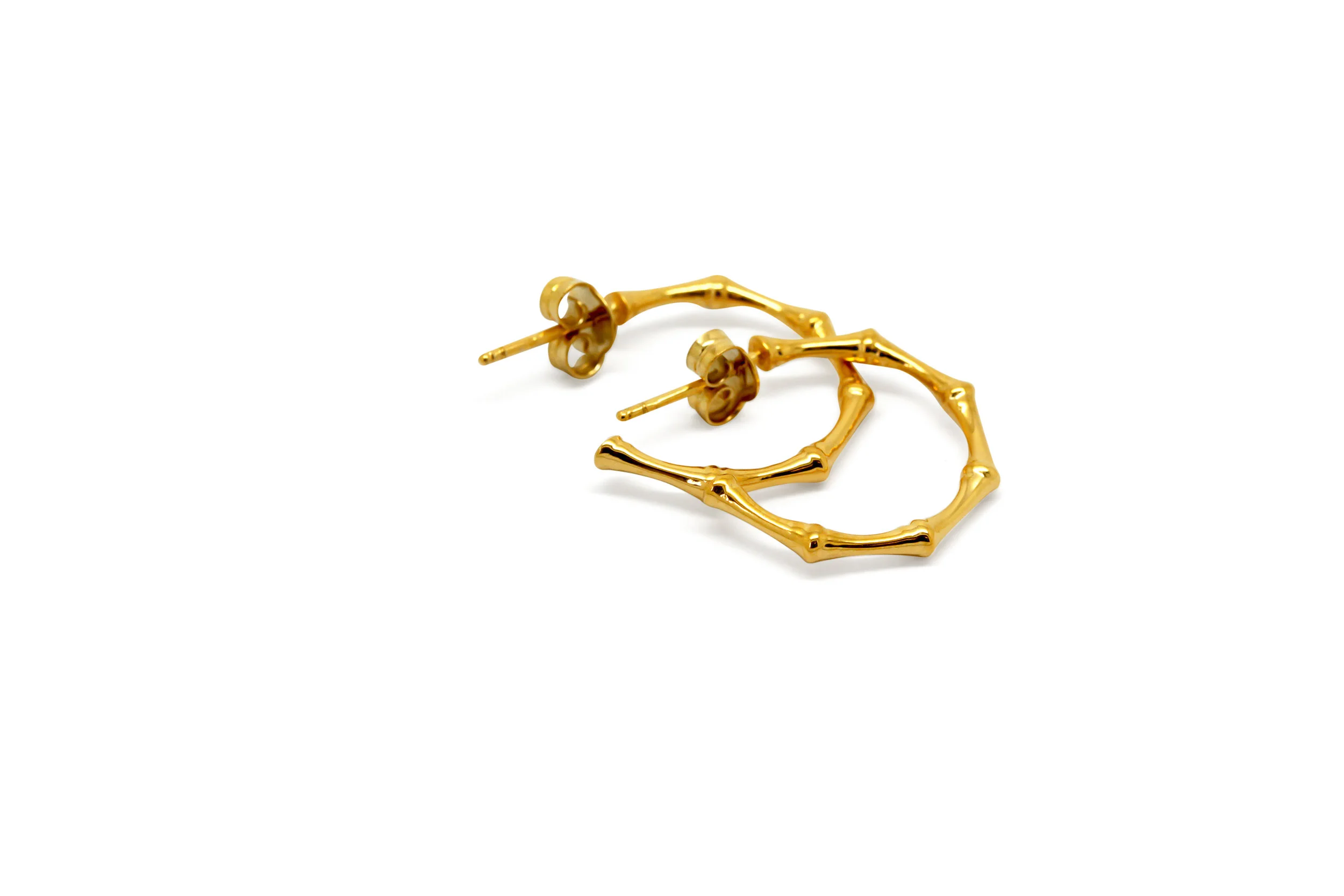 Gold Plated Bamboo Hoop Earrings 