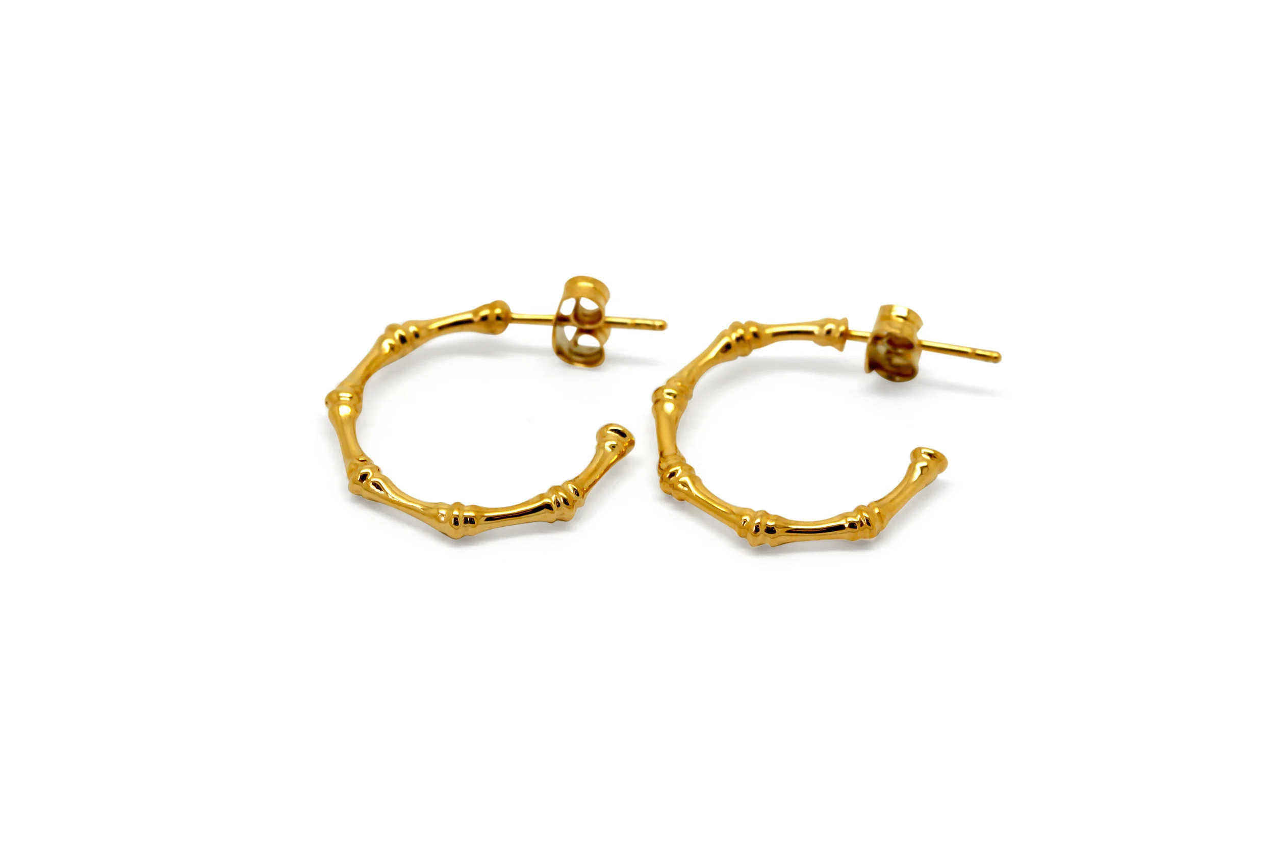 Gold Plated Embellished Bamboo Hoops 