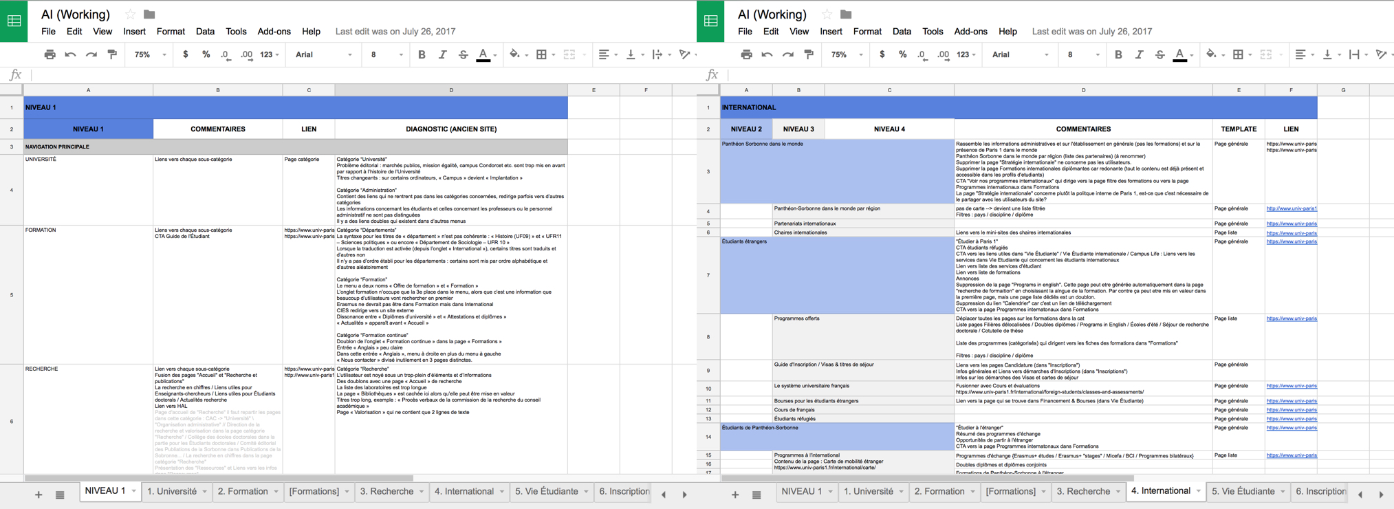 EXCEL DOCUMENT / Structured the information architecture in an excel document where audits, analysis, and content/taxonomy recommendations were formed