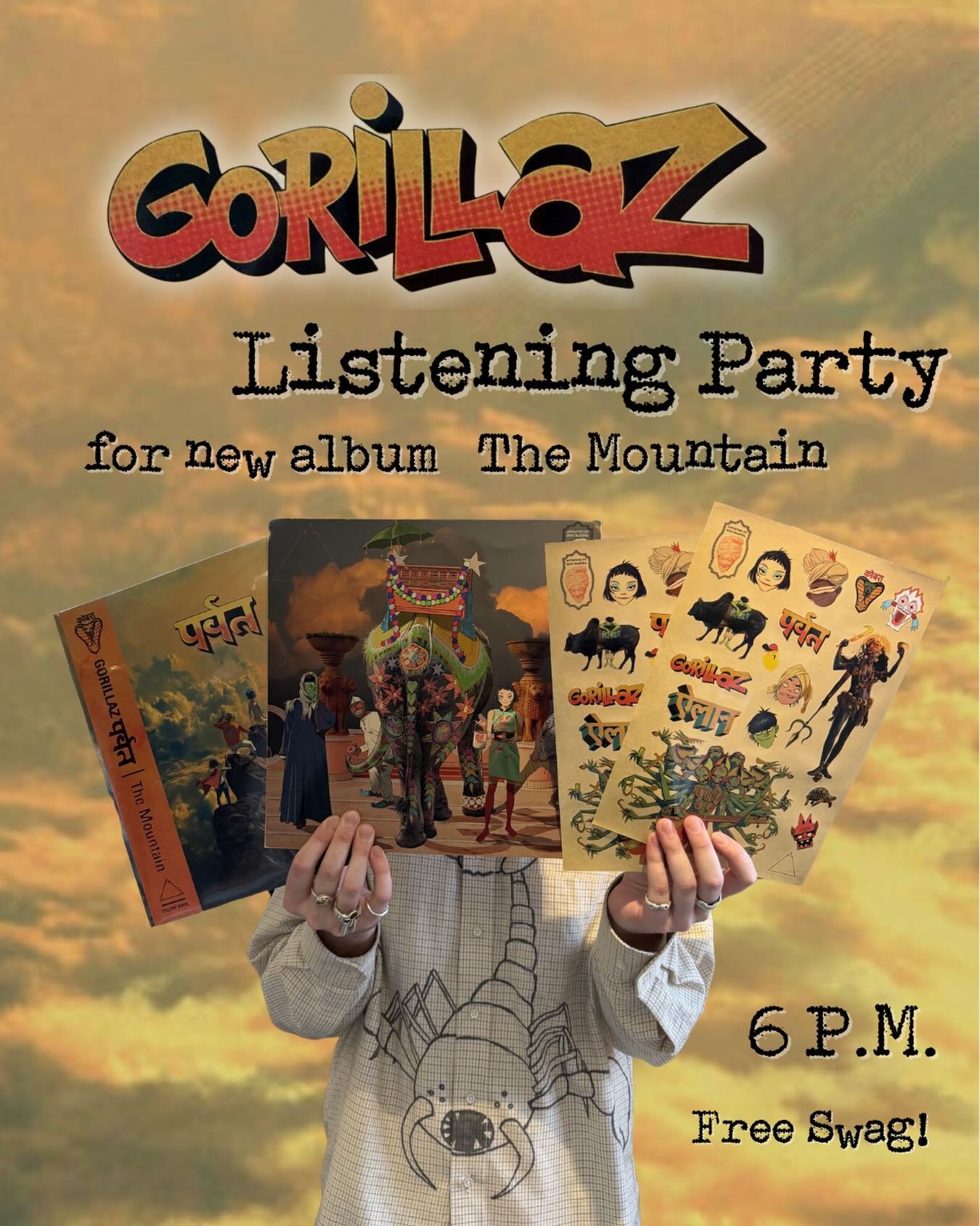 TONIGHT ! We will be playing the brand new Gorillaz album at 6 p.m. and giving out stickers and posters&hellip; it will be le epic ⚡️
