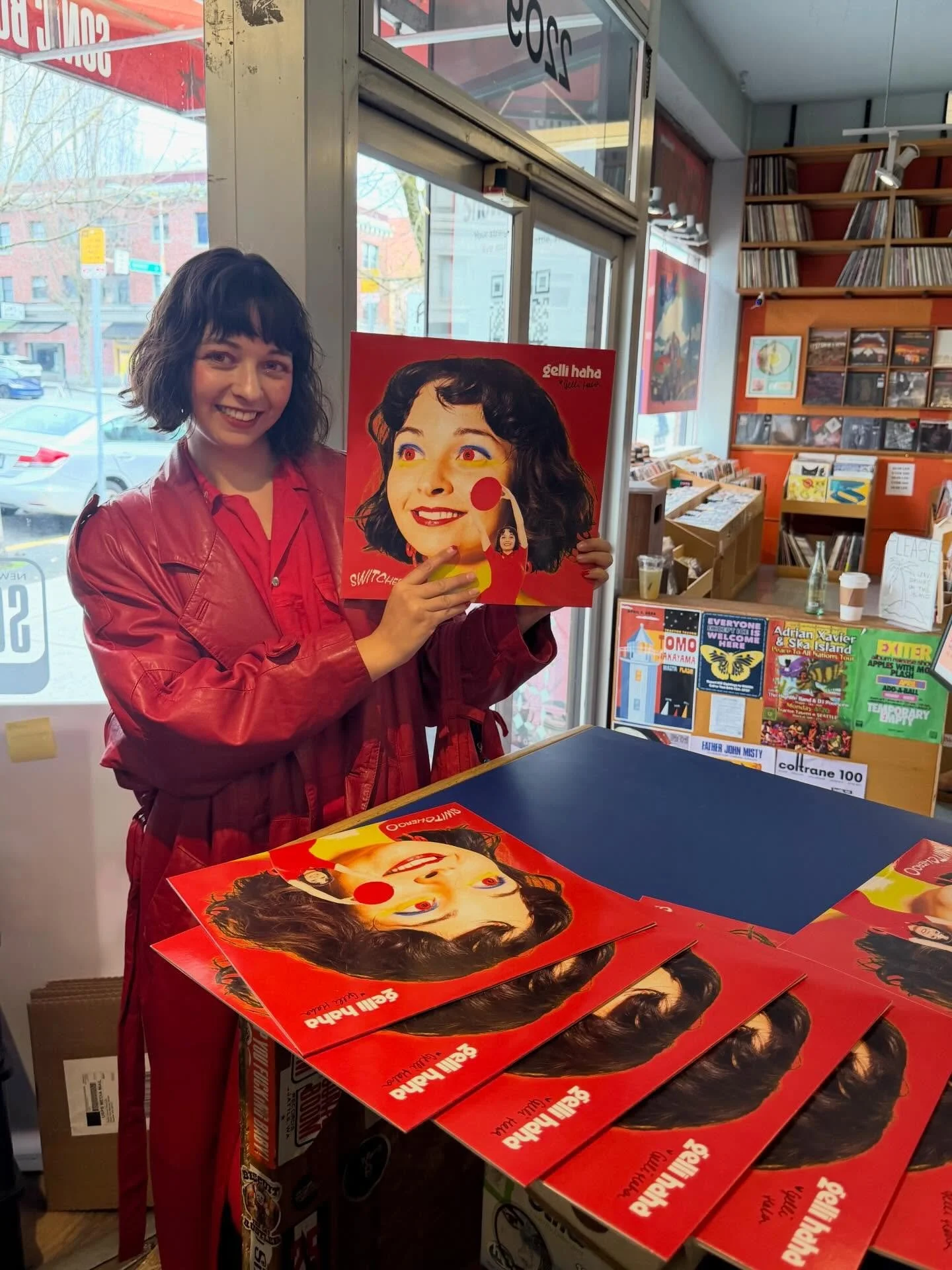 The inimitable Gelli Haha came by the shop today to sign copies of their fantastic album Switcheroo! Get a copy while you can&hellip; Gelli stocks are rising&hellip; soon the Gelliverse will collide with our universe and everyone will be seeing red! 