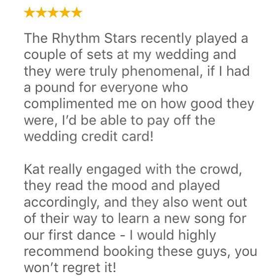 Incredible review from Lucy! Thank you so much ⭐️⭐️⭐️⭐️⭐️ #fivestars #review #testimonial #goodreview #triedandtested #band #weddingband #liveband