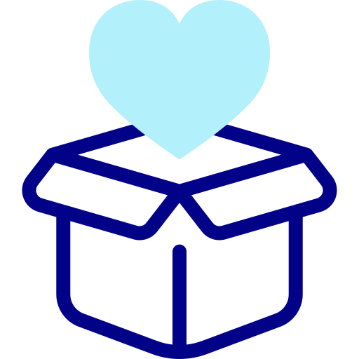 Outline of a box with a light blue heart above it, representing love or affection.