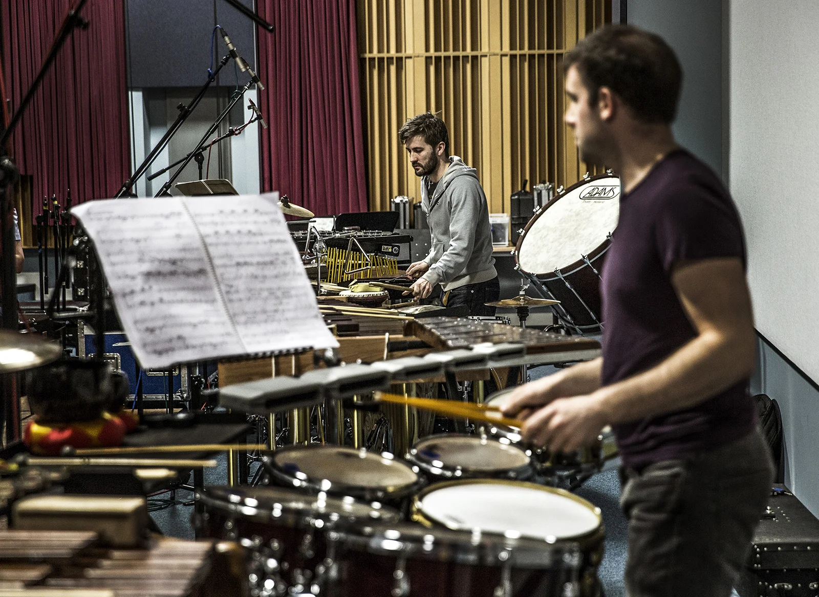 Olly Cox & Owen Gunnell recording the Double Percussion Concerto 