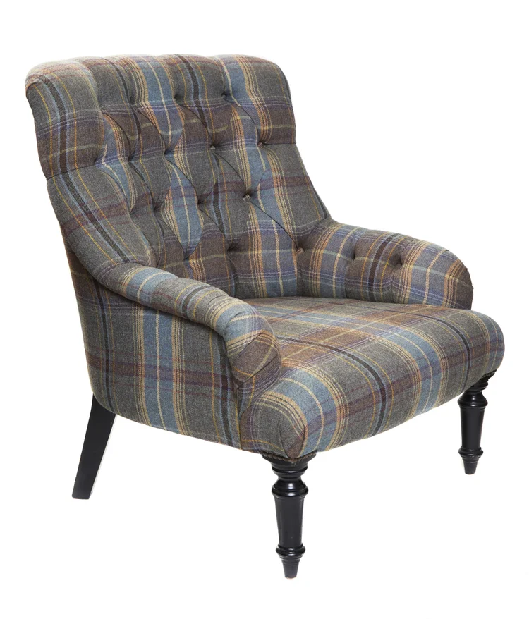 mulberry upholstered antique English armchair e l i s k á