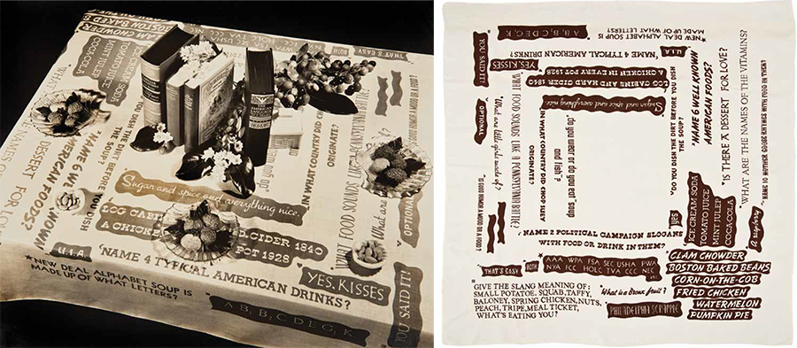 "Food Quiz" tablecloth and table setting. 1939