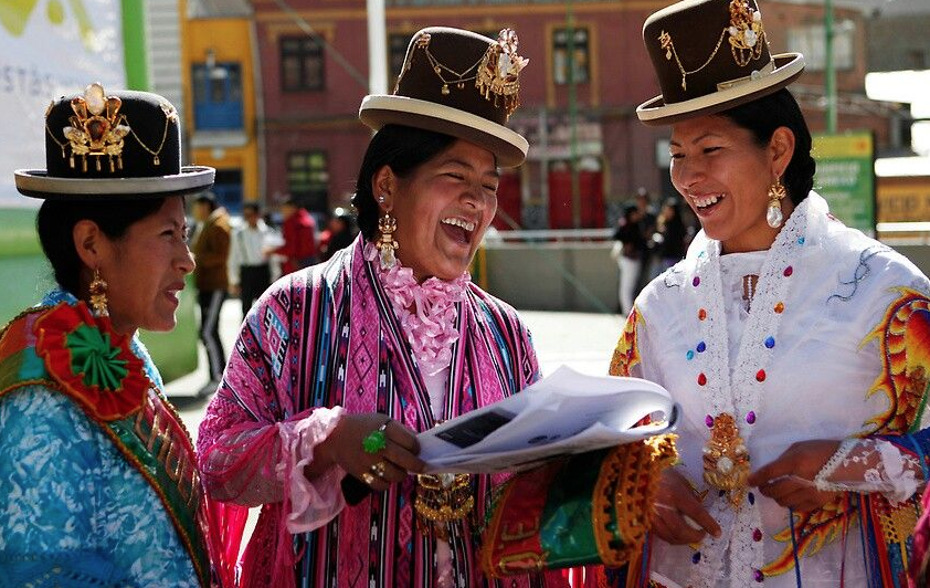 Aymara women of Bolivia in traditional woven cloth. Photograph: Pinterest