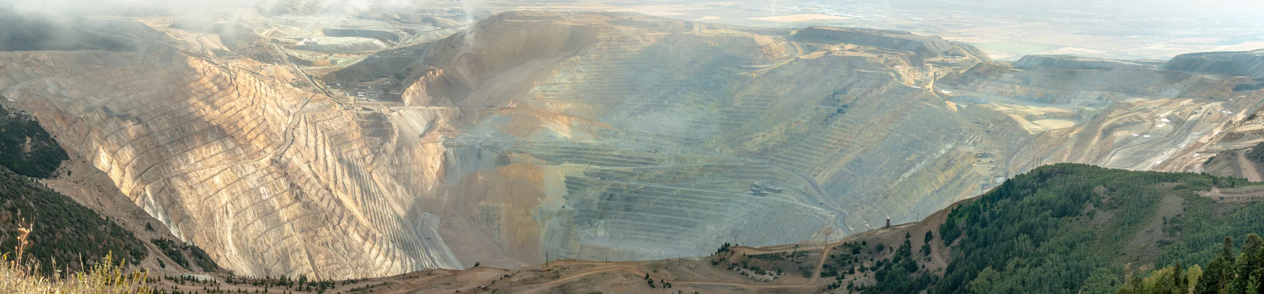 Bingham pit, wide view with clouds, after the landslide of April, 2013