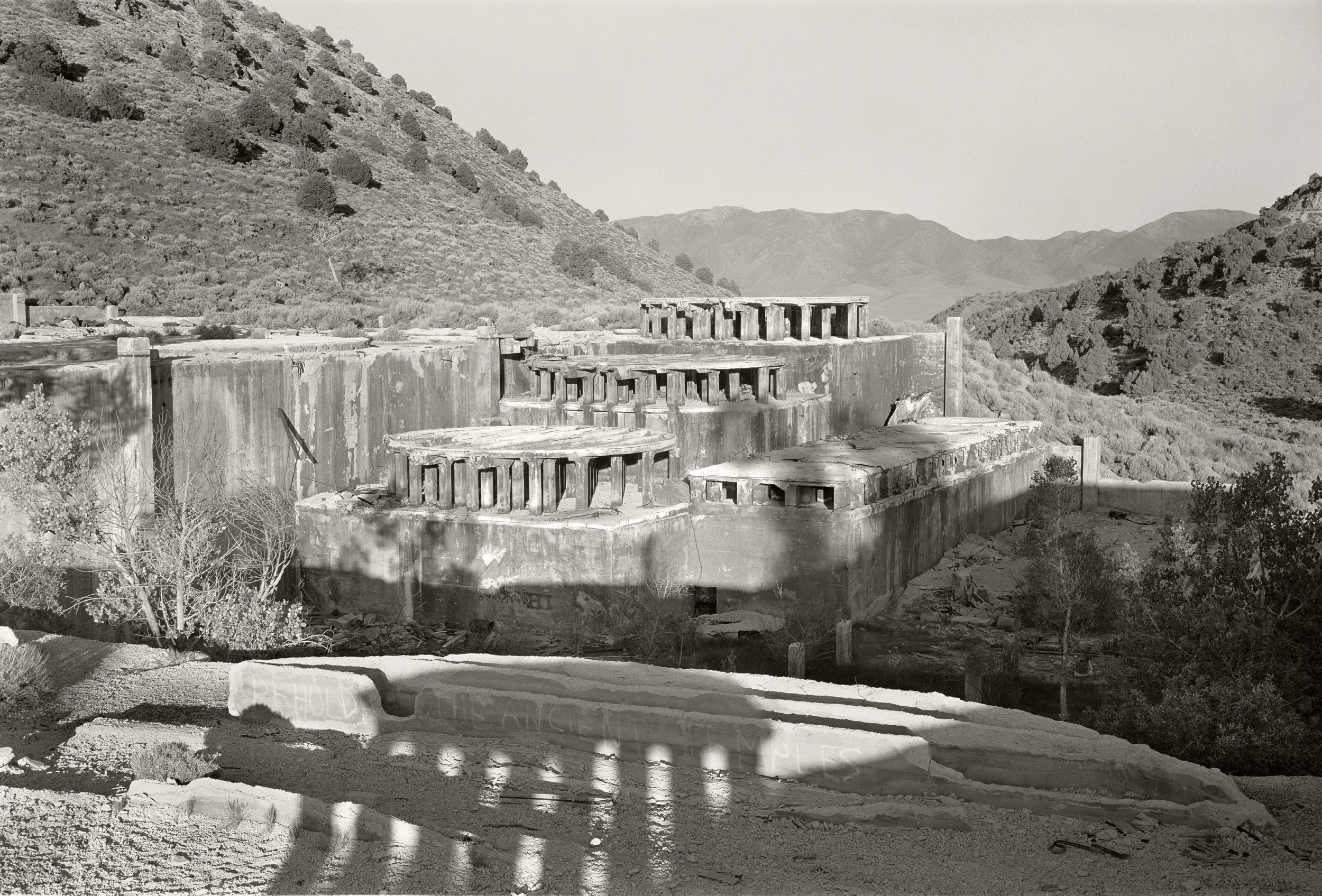 Mill ruins with shadow, American Flat, Nevada, 1980