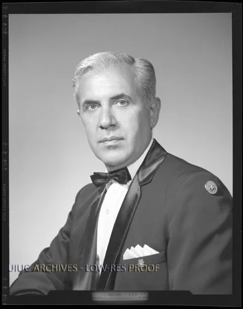 Portrait of Harry Begian, director of the University of Illinois bands from 1970-84. Found in RS: 39/2/26, Box 5, Folder Begian, Harry. Sousa Archives and Center for American Music, University of Illinois at Urbana-Champaign.