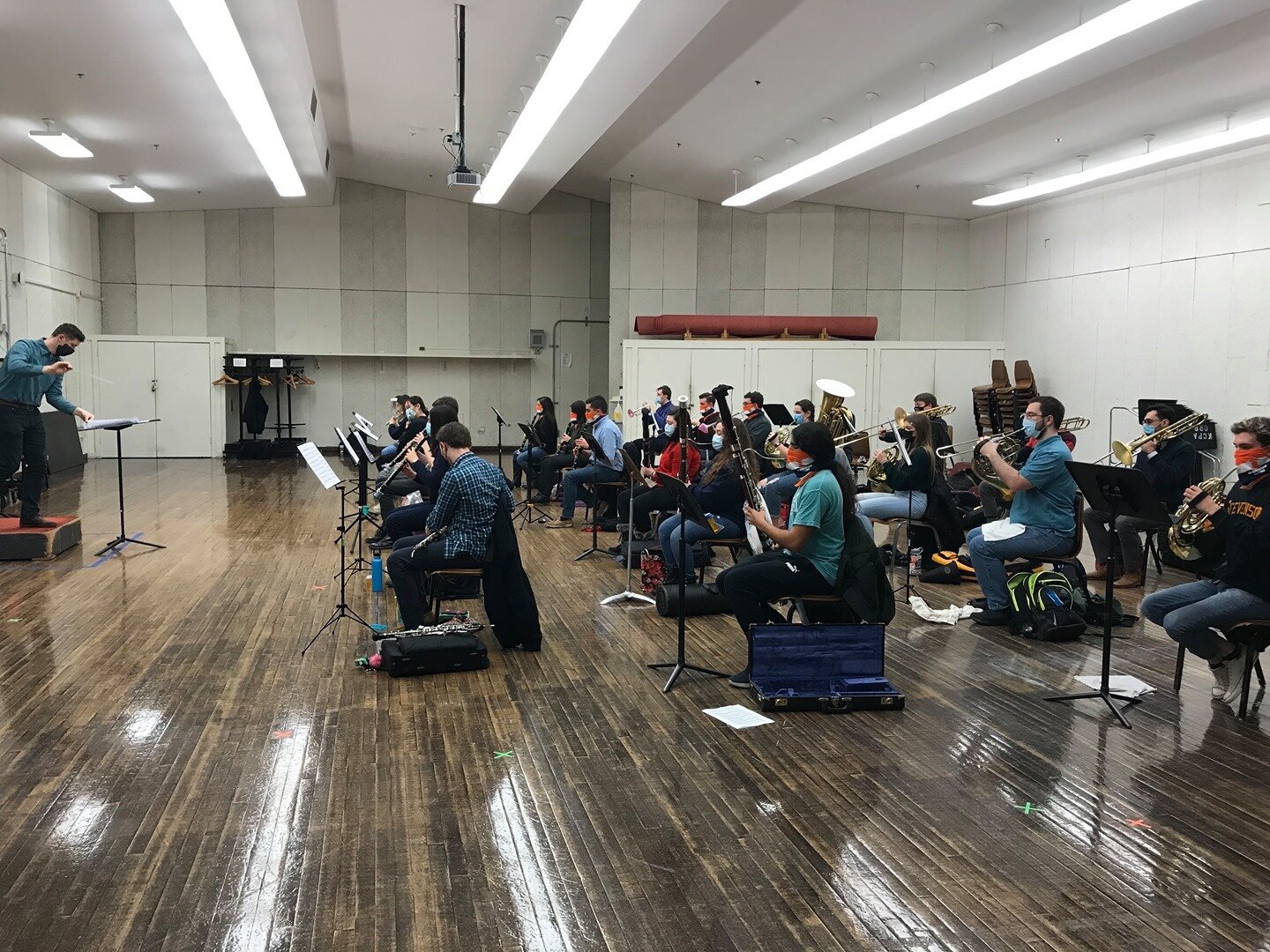 Members of the Illinois Wind Symphony have been rehearsing over in the Krannert Center of the Performing Arts this semester. Here masters graduate conducting student Paul Carter leads the group in a rehearsal of Hartley's &quot;Concerto for 23 Winds.