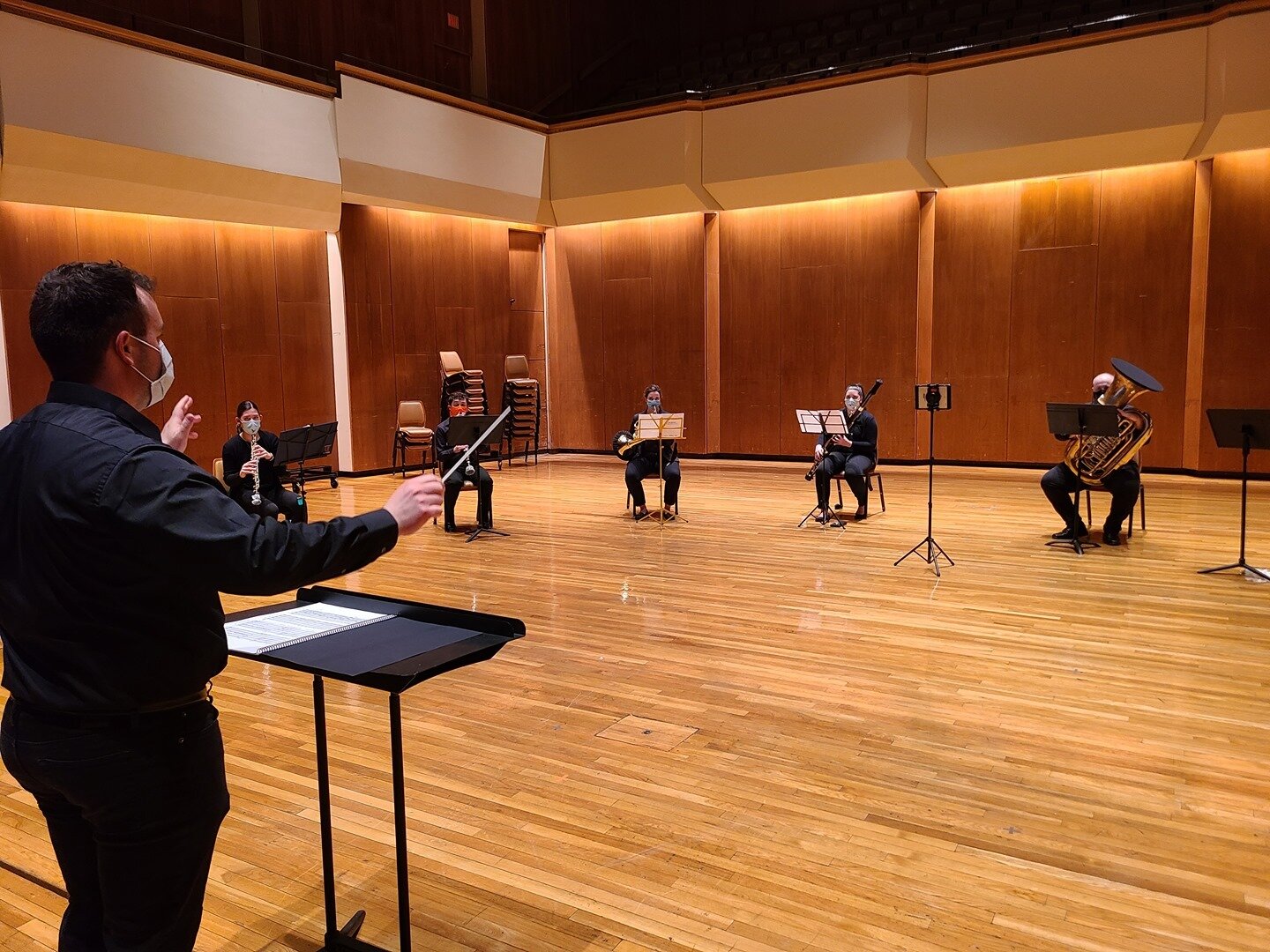 Several groups have been busy recording over the last week with more happening soon! We can't wait to share the work of our students later in the semester. Pictured here are members of the Wind Symphony recording last week under the direction of mast